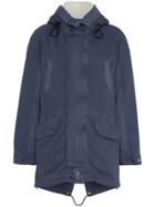 Yves Salomon Shearling Trim Padded Parka Coat - Blue