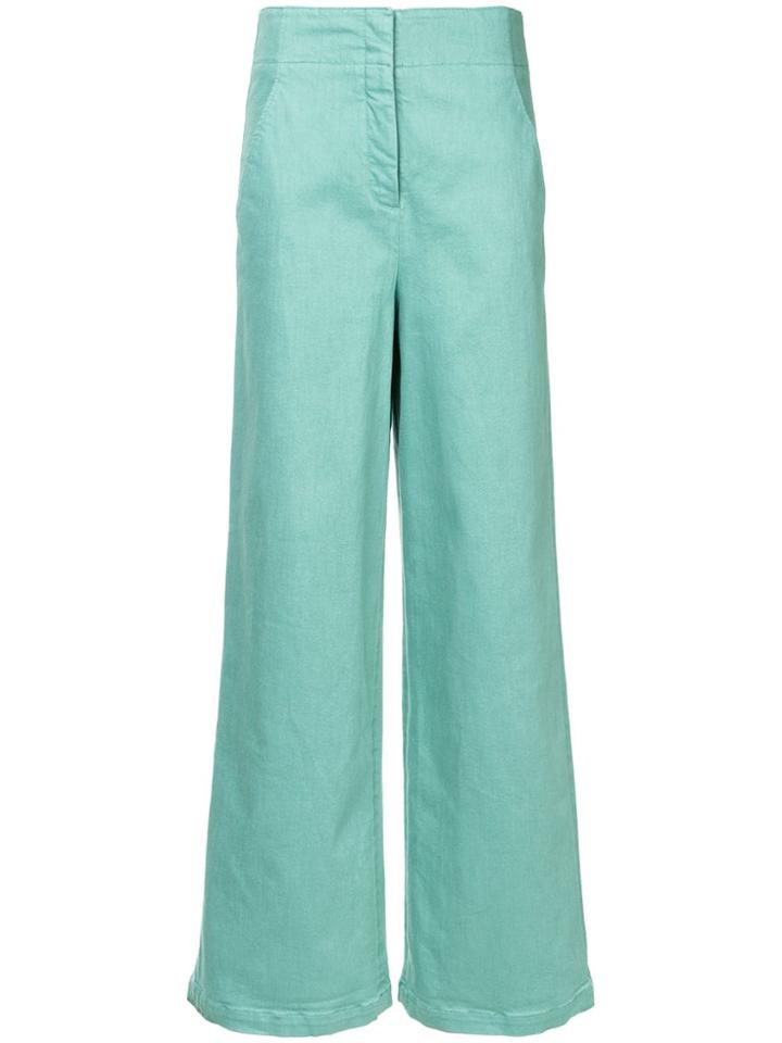 Tibi High-waisted Wide Leg Trousers - Green