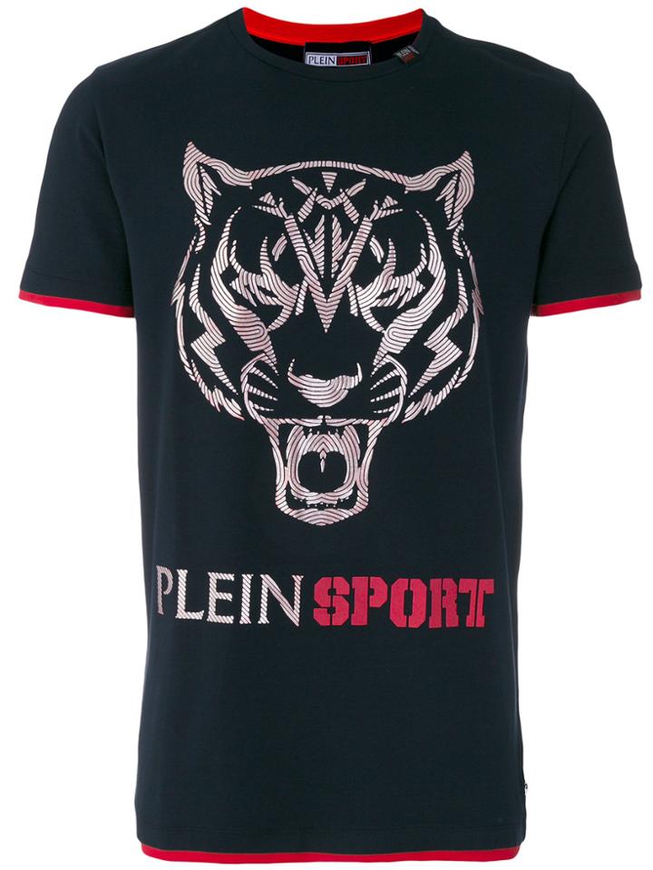 Plein Sport Foiled Tiger Contrast Trim Tee - Blue