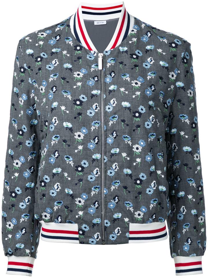 Thom Browne - Embroidered Flower Bomber Jacket - Women - Wool - 42, Grey, Wool