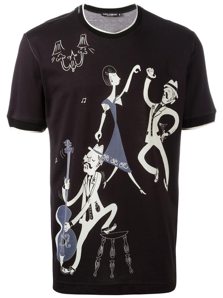 Dolce & Gabbana Jazz Club Print T-shirt, Men's, Size: 44, Black, Cotton