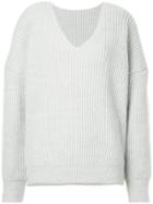 Cityshop V-neck Ribbed Jumper - Grey