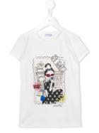 Simonetta Roma Print T-shirt, Girl's, Size: 8 Yrs, White