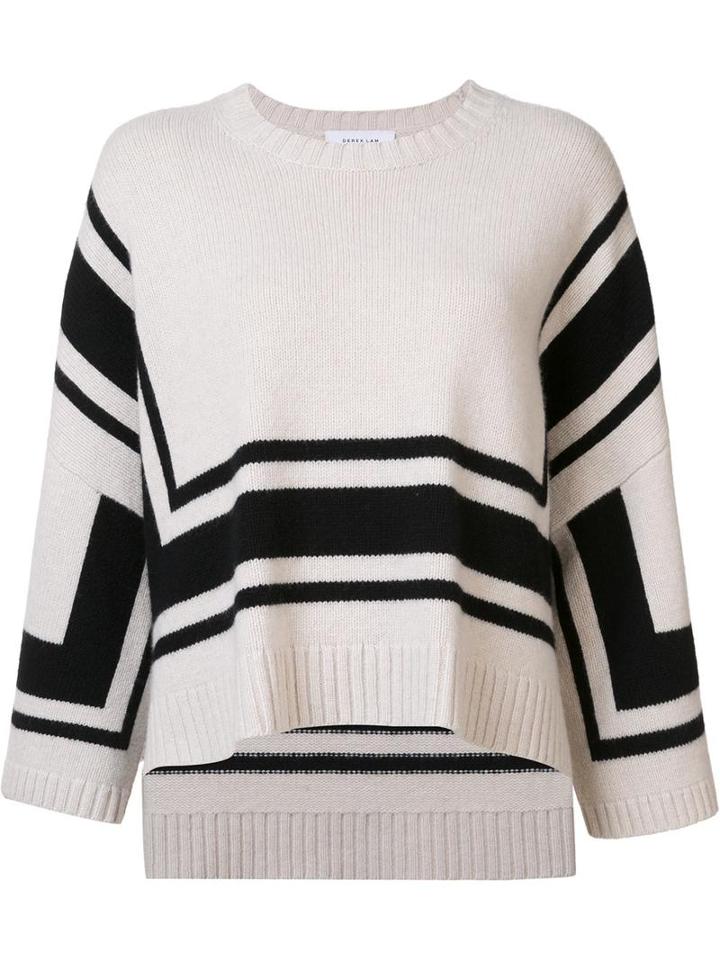 Derek Lam 10 Crosby Flared Striped Sweater, Women's, Size: Small, White, Wool