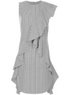 Goen.j Striped Ruffle Trim Shift Dress - White