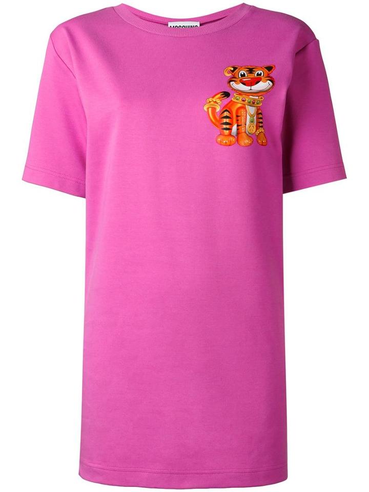 Moschino Tiger Print T-shirt Dress, Women's, Size: 40, Pink/purple, Cotton/spandex/elastane