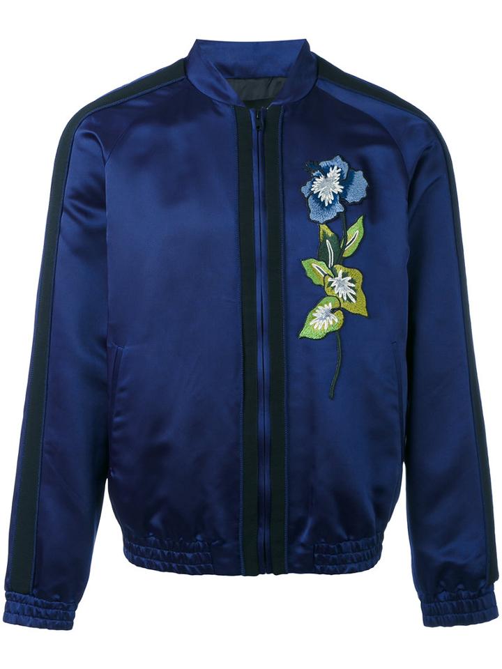 Christian Pellizzari - Embroidered Satin Bomber Jacket - Men - Acetate/viscose - 44, Blue, Acetate/viscose