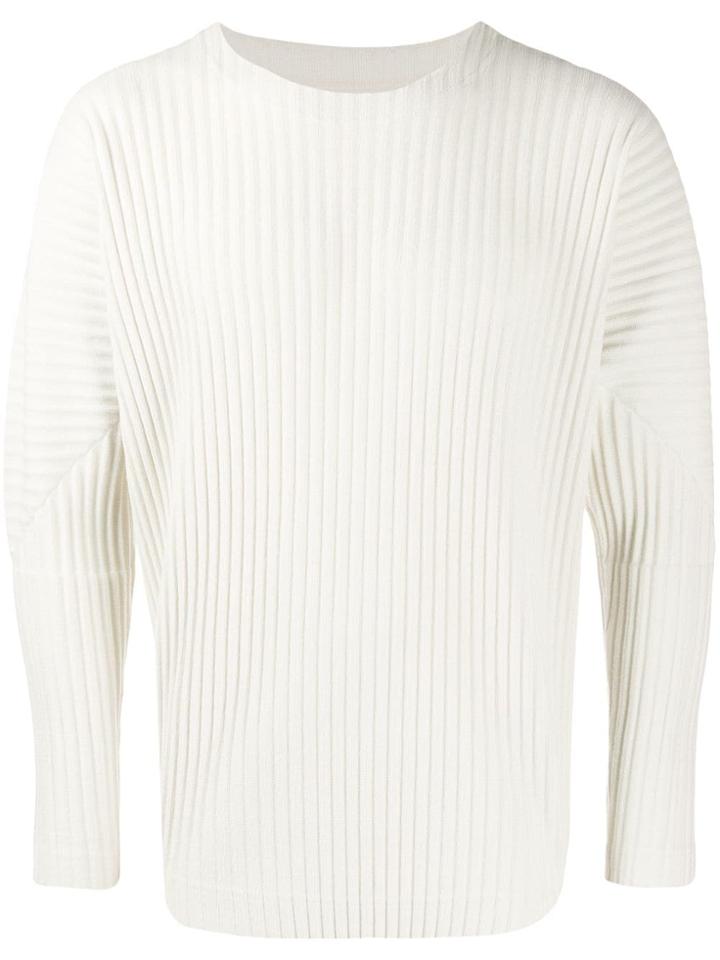 Homme Plissé Issey Miyake Ribbed Crew Neck Jumper - White