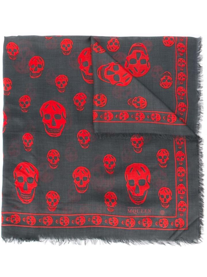 Alexander Mcqueen 'skull' Scarf, Men's, Grey, Modal/silk