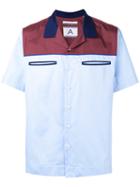 Andrea Pompilio Block Print Short Sleeve Shirt, Men's, Size: 46, Blue, Cotton