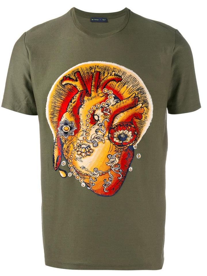 Etro Heart Print T-shirt, Men's, Size: Large, Green, Cotton/viscose