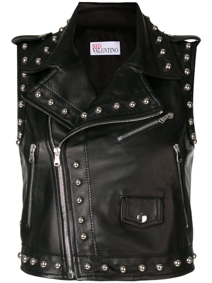 Red Valentino Studded Sleeveless Motorcycle Vest - Black