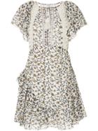 Sea Ruffle Sleeve Crochet Trim Empire Dress - White