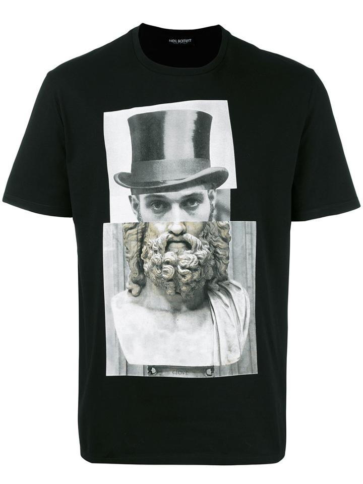 Neil Barrett Top Hat Statue Print T-shirt, Men's, Size: Medium, Black, Cotton
