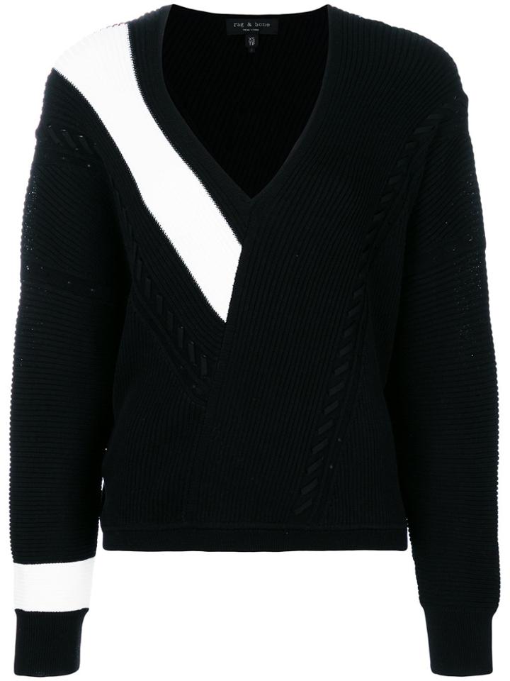 Rag & Bone Contrast Panel Chunky Knit Sweater - Black