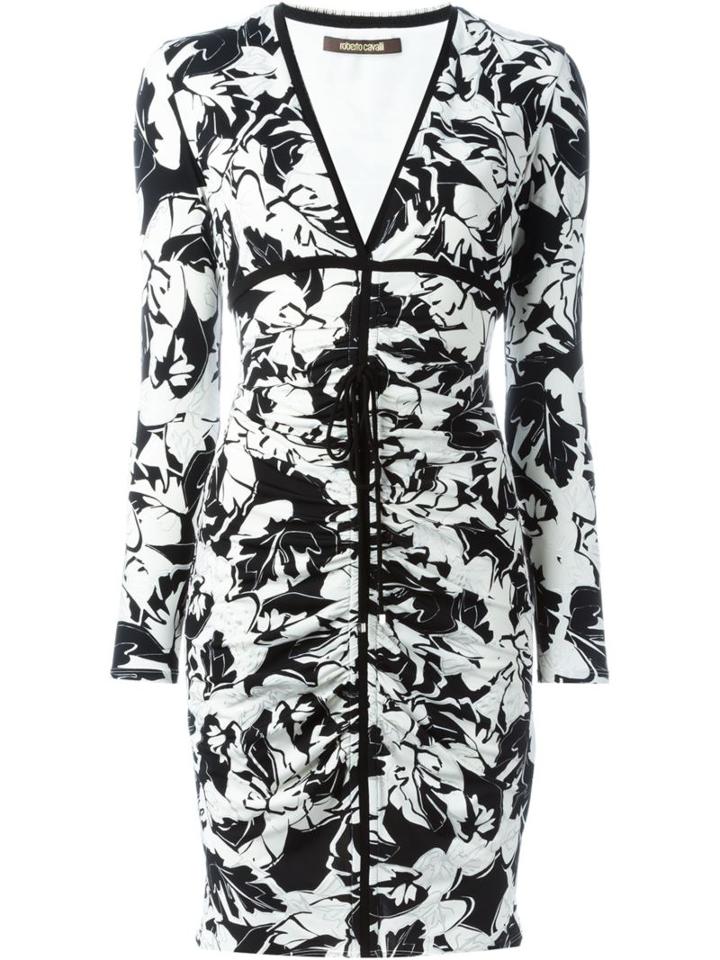 Roberto Cavalli Ruched Printed Dress, Women's, Size: 42, Black, Polyamide/spandex/elastane/polyamide