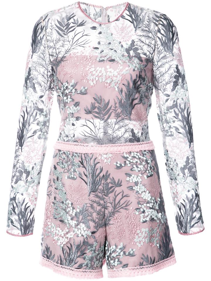 Alexis Floral Embroidered Playsuit - Pink & Purple