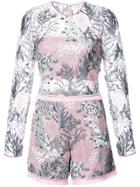 Alexis Floral Embroidered Playsuit - Pink & Purple