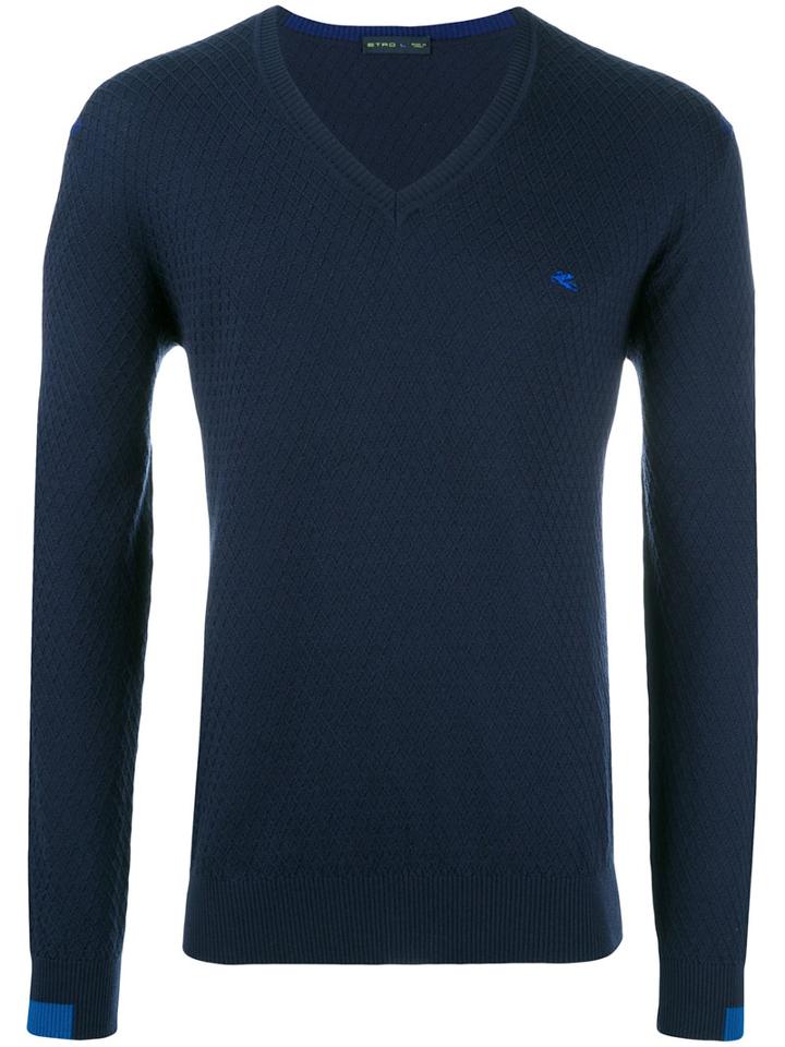 Etro - V-neck Jumper - Men - Cotton/cashmere - M, Blue, Cotton/cashmere