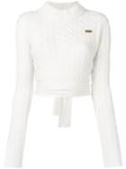 Gcds Cropped Cable Knit Sweater - White
