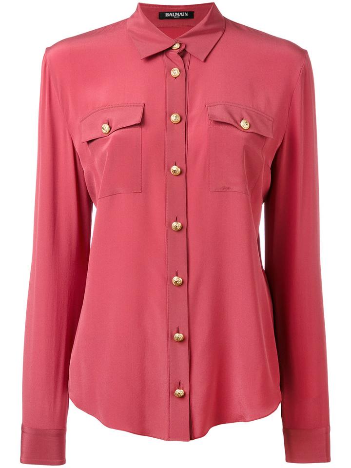 Balmain - Chest Pocket Button-up Shirt - Women - Silk - 44, Pink/purple, Silk