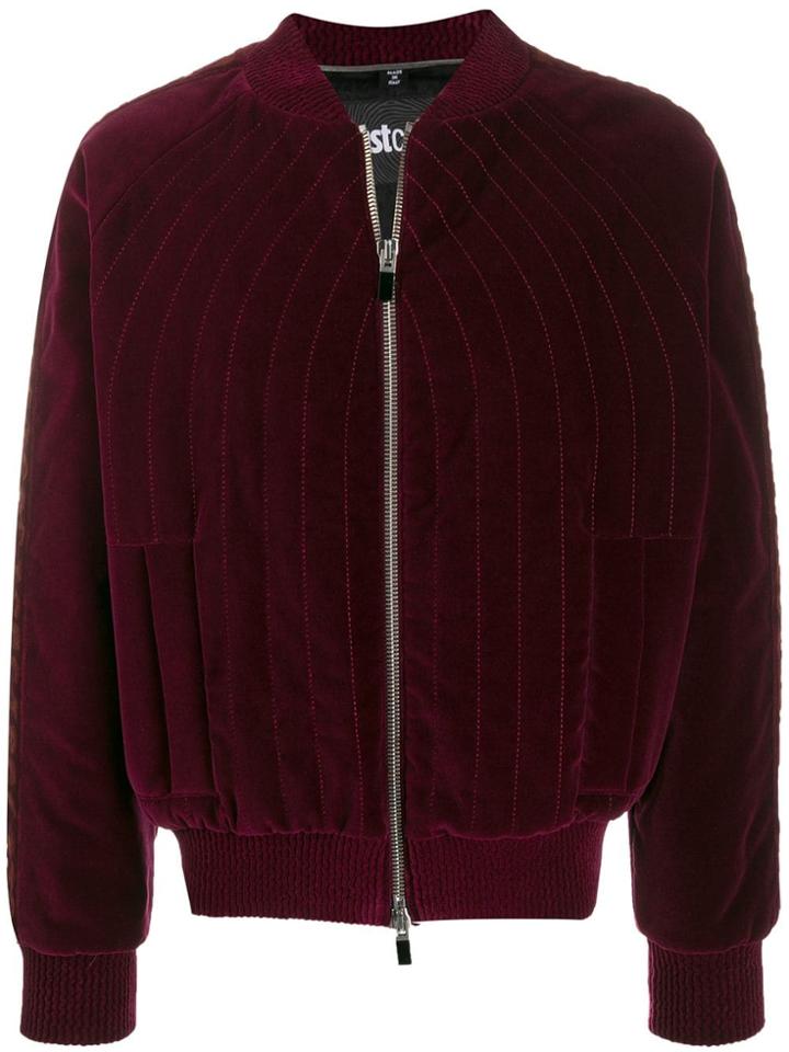 Just Cavalli Quilted Logo Stripe Bomber Jacket - Purple
