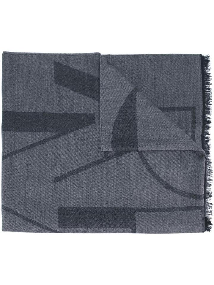 Logo Print Scarf, Men's, Grey, Wool, Emporio Armani