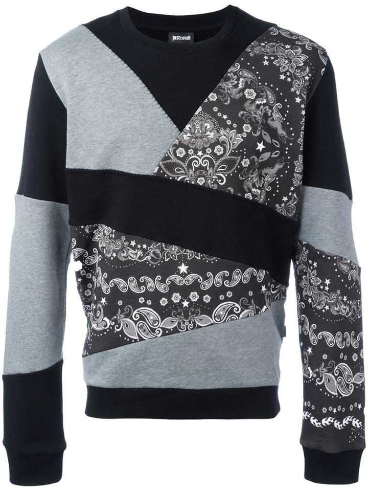 Just Cavalli Patchwork Sweatshirt, Men's, Size: Small, Black, Cotton/polyester
