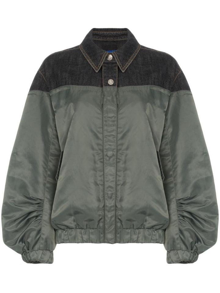 Sjyp Half-denim Bomber Jacket - Green