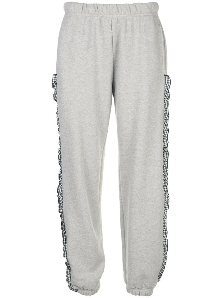 Sandy Liang Gingham Ruffle Track Pants - Grey