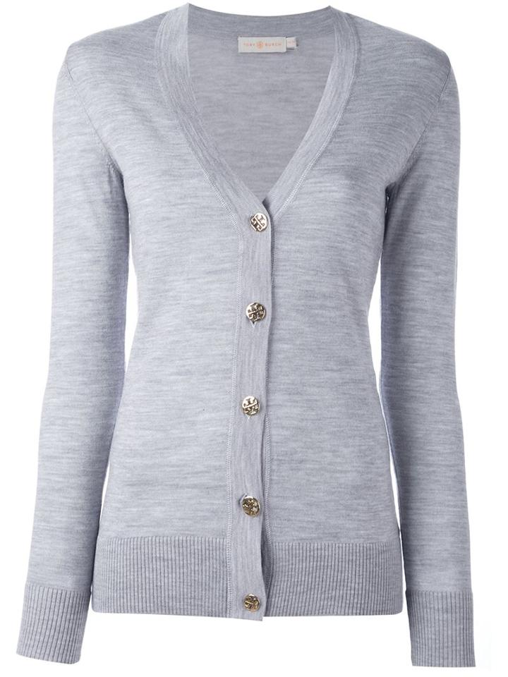 Tory Burch 'simone' Cardigan, Women's, Size: Large, Grey, Merino