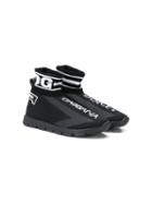 Dolce & Gabbana Kids Teen Logo Print Sock Style Sneakers - Black