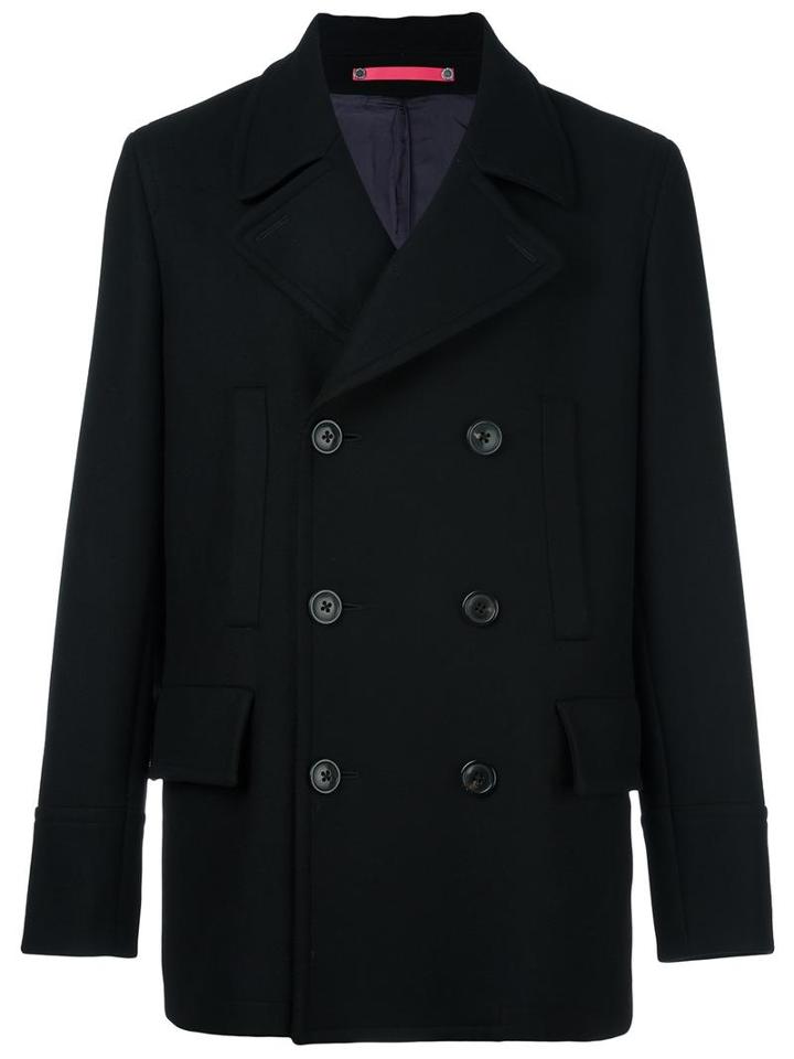 Ps By Paul Smith Double Breasted Coat, Men's, Size: Large, Black, Wool/cashmere/nylon/viscose