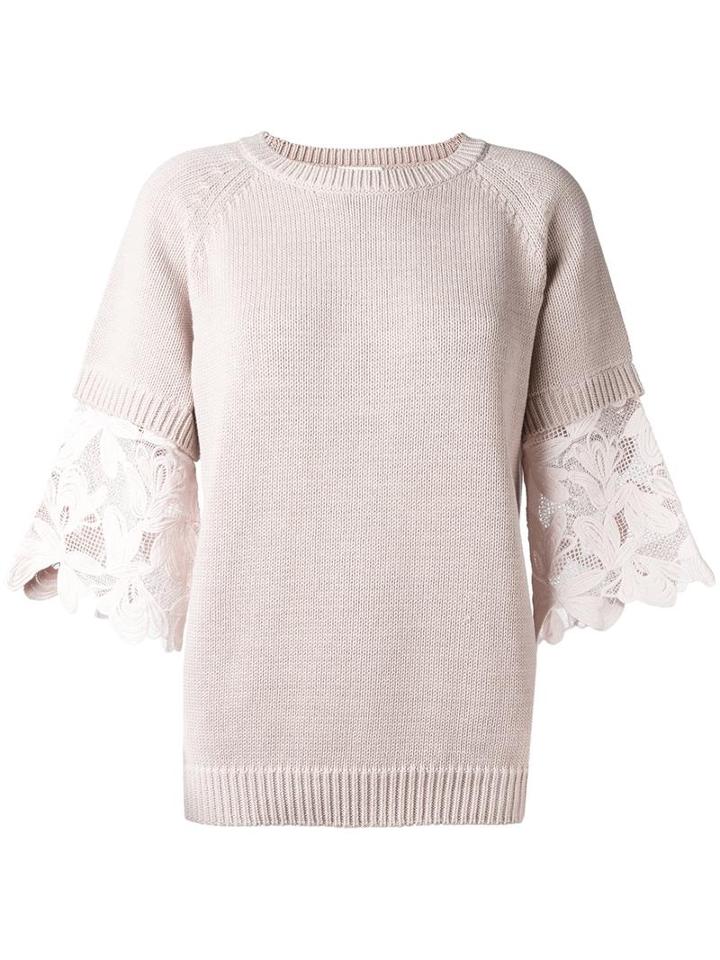 See By Chloé Guipure Sleeve Jumper, Women's, Size: Medium, Nude/neutrals, Cotton