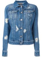 Versus Distressed Denim Jacket, Women's, Size: 42, Blue, Cotton/metal