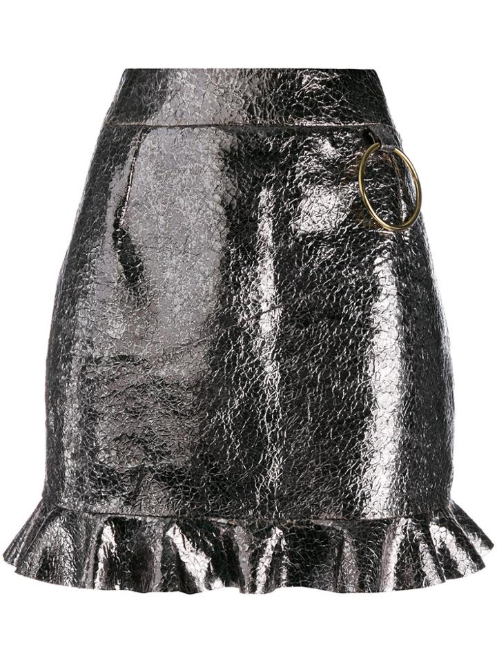 Fausto Puglisi Cracked Leather Skirt - Metallic
