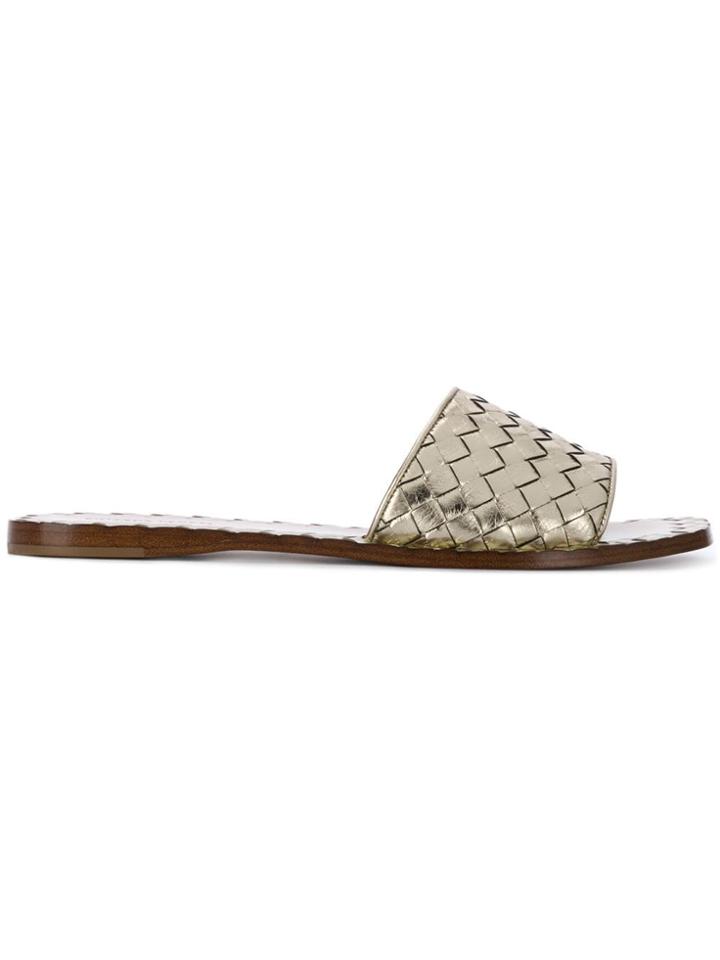 Bottega Veneta Intrecciato Leather Flat Sandals - Gold