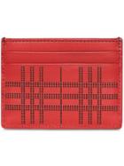 Burberry Perforated Check Leather Card Case - Red