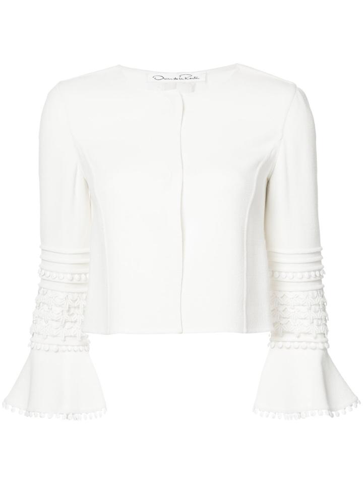 Oscar De La Renta Detailed Sleeve Cropped Jacket - White
