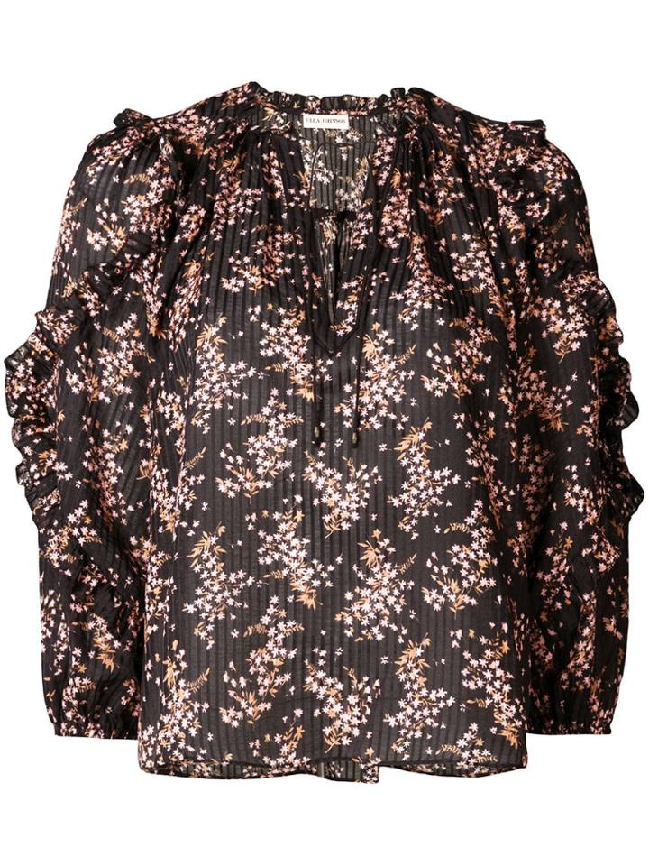 Ulla Johnson Floral Tie Neck Blouse - Black