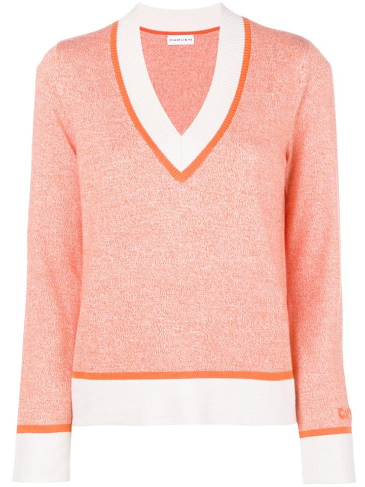 Carven Deep V Neck Knit Sweater - Yellow