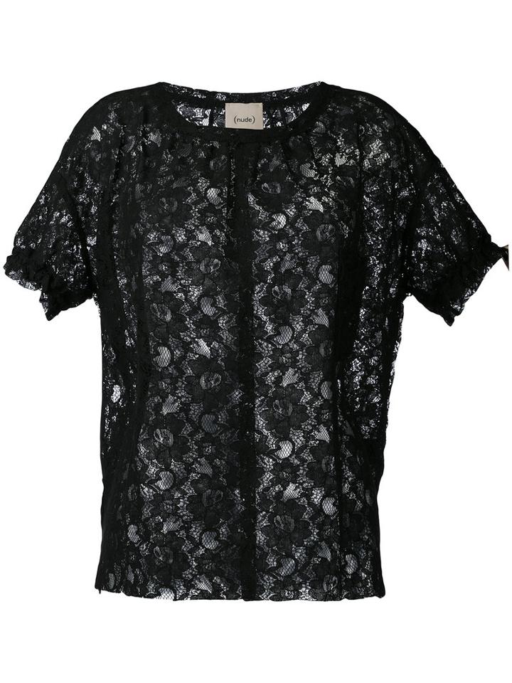 Nude - Short Sleeve Lace Top - Women - Cotton/polyester - 42, Black, Cotton/polyester