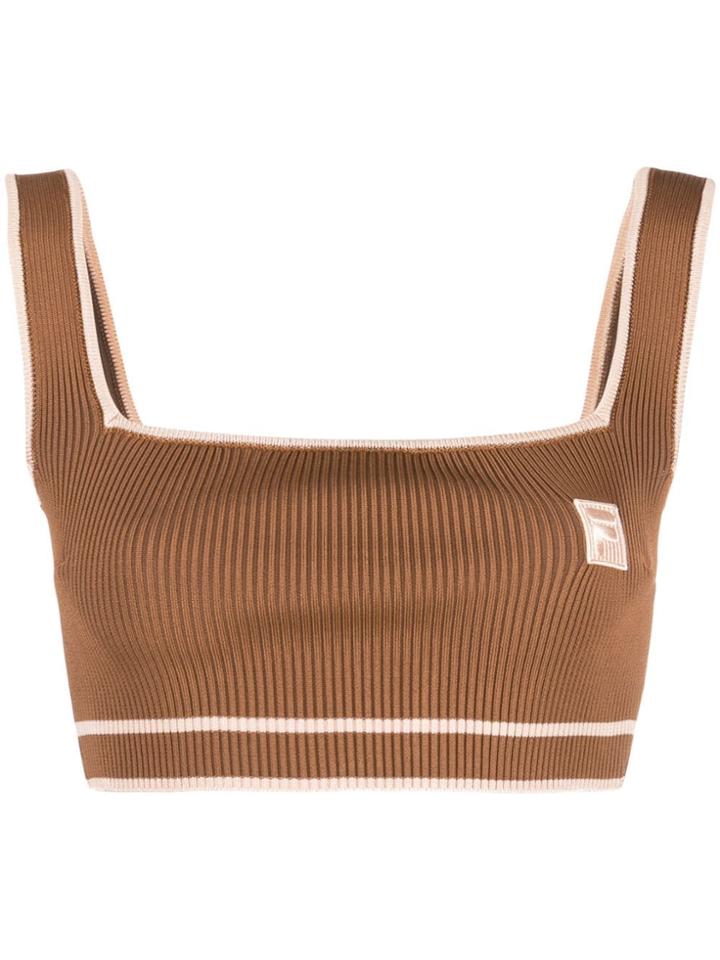 Fila Contrast Trim Cropped Top - Brown