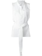 Maison Margiela Belted Sleeveless Shirt, Women's, Size: 46, White, Cotton