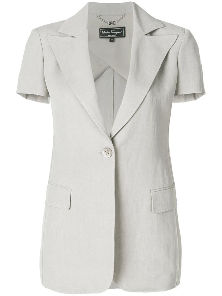 Salvatore Ferragamo Shortsleeved Button Blazer - Nude & Neutrals