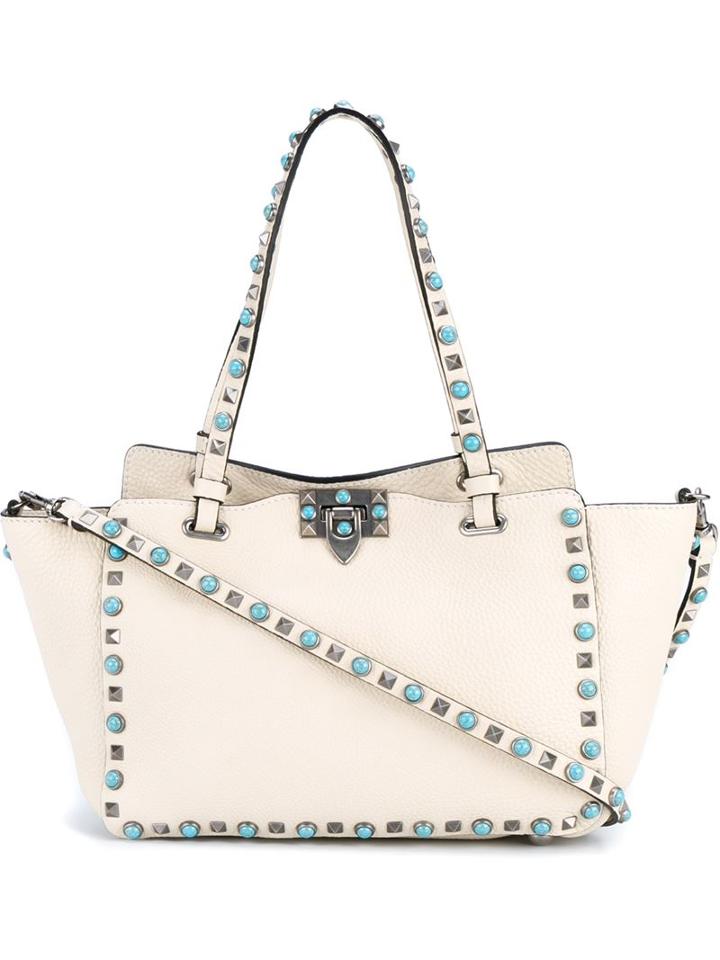 Valentino 'rockstud Rolling' Trapeze Tote, Women's, Nude/neutrals