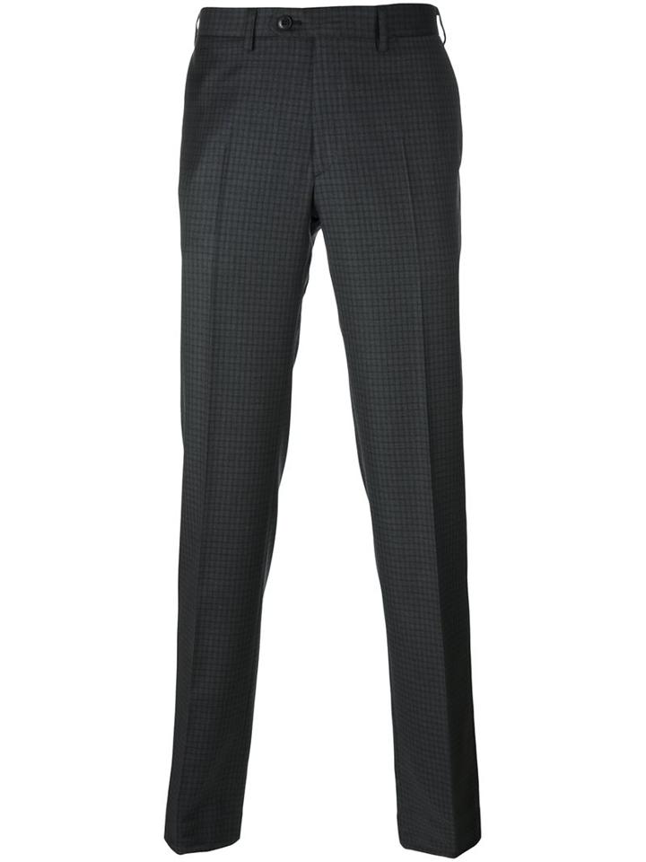 Brioni Classic Checked Trousers, Men's, Size: 56, Grey, Virgin Wool