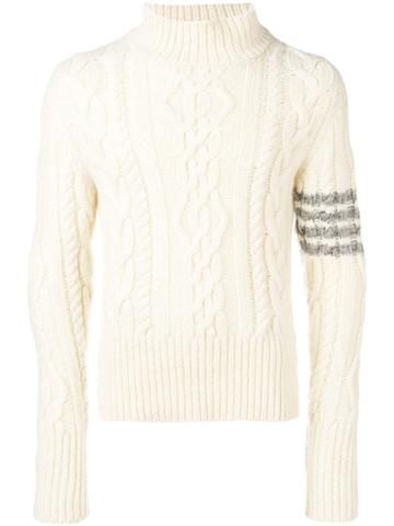 Thom Browne 4-bar Aran Cable Cashmere Turtleneck - White