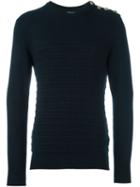 Balmain Striped Sweater, Men's, Size: Medium, Blue, Cashmere