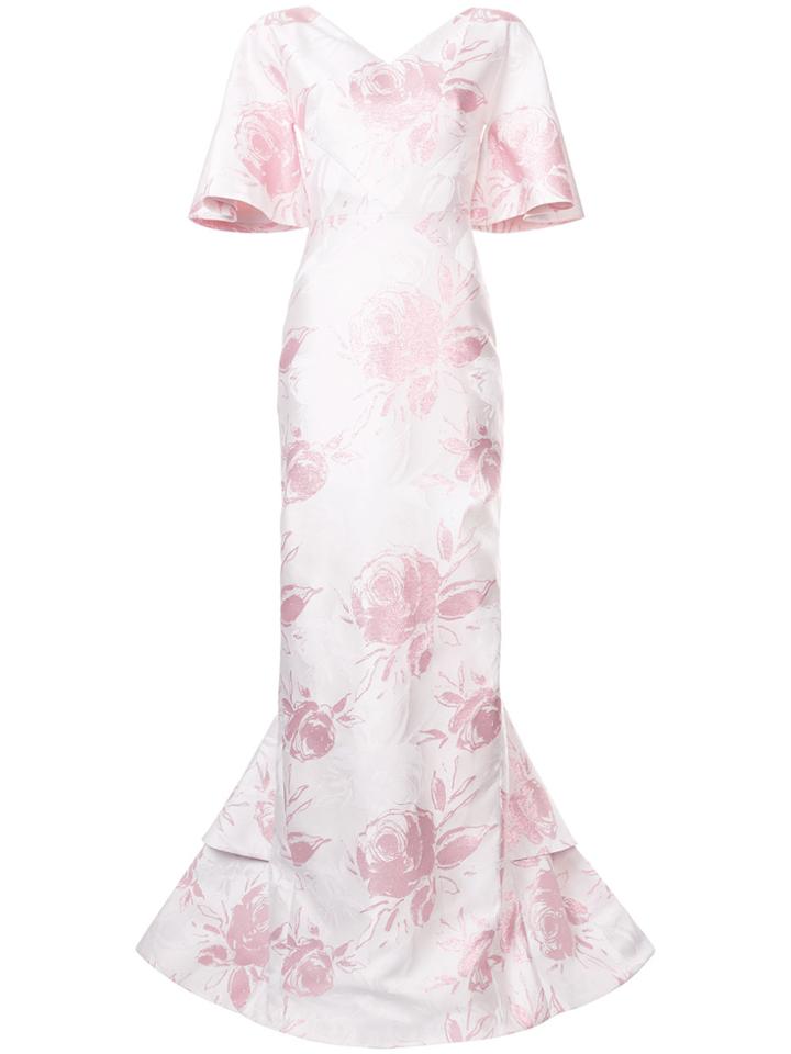 Christian Siriano Floral Print Gown - White